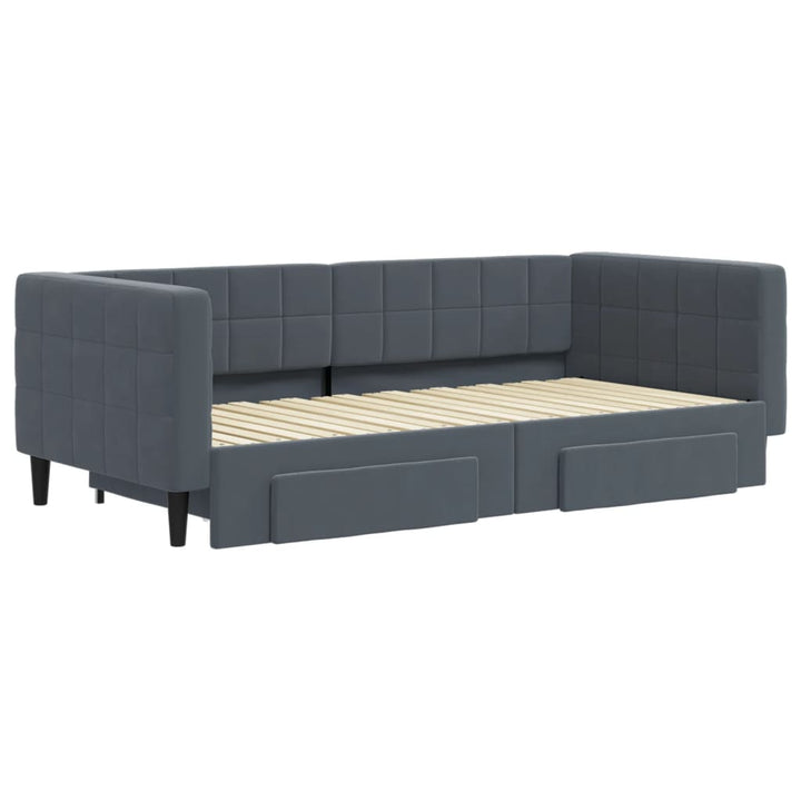 daybed med udtræk og skuffer 90x190 cm velour mørkegrå