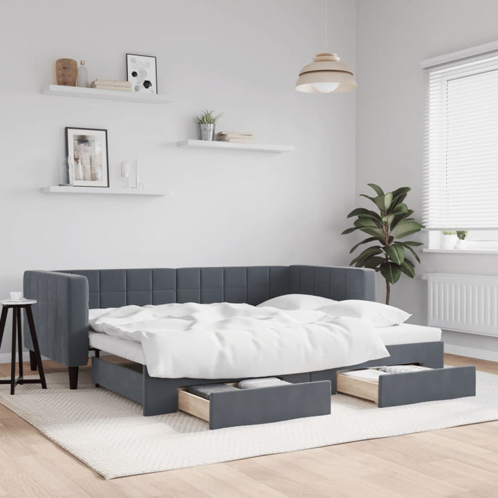 daybed med udtræk og skuffer 90x190 cm velour mørkegrå
