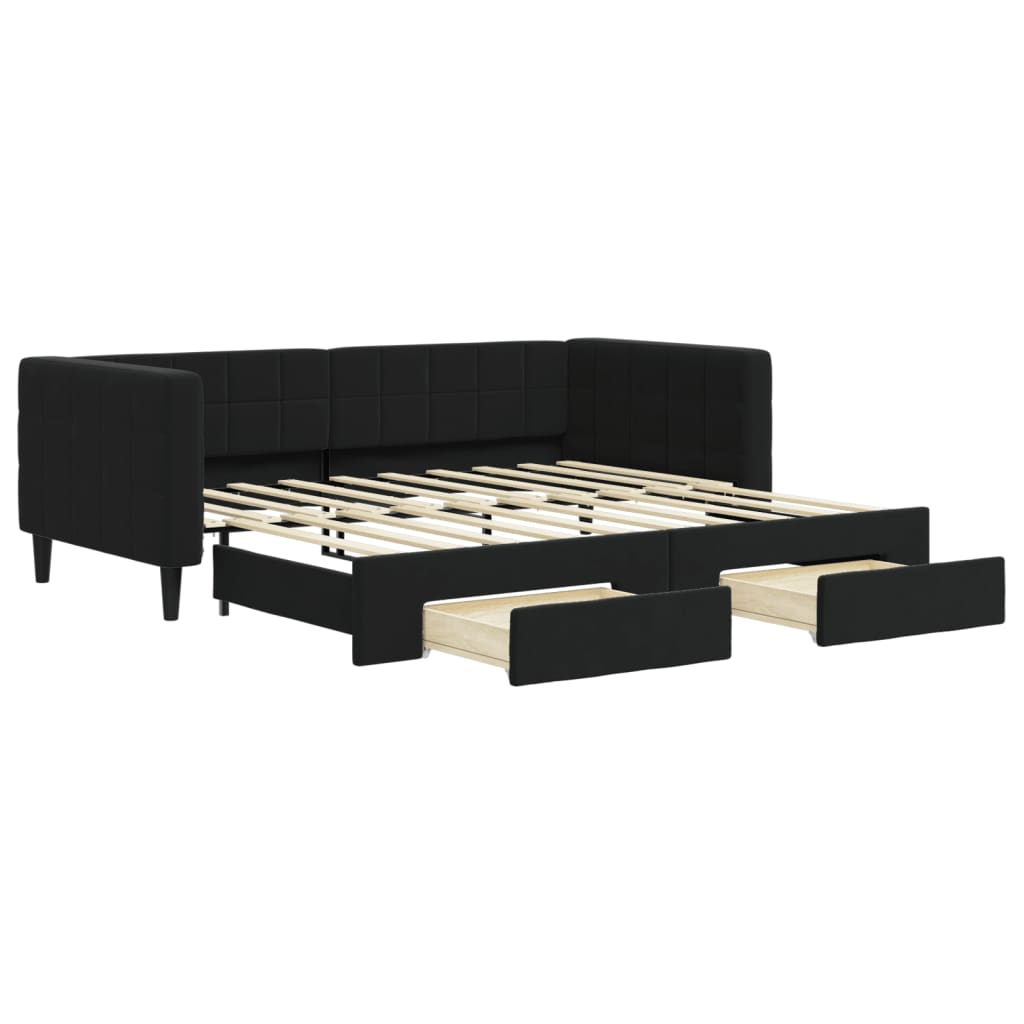 daybed med udtræk og skuffer 90x190 cm velour sort