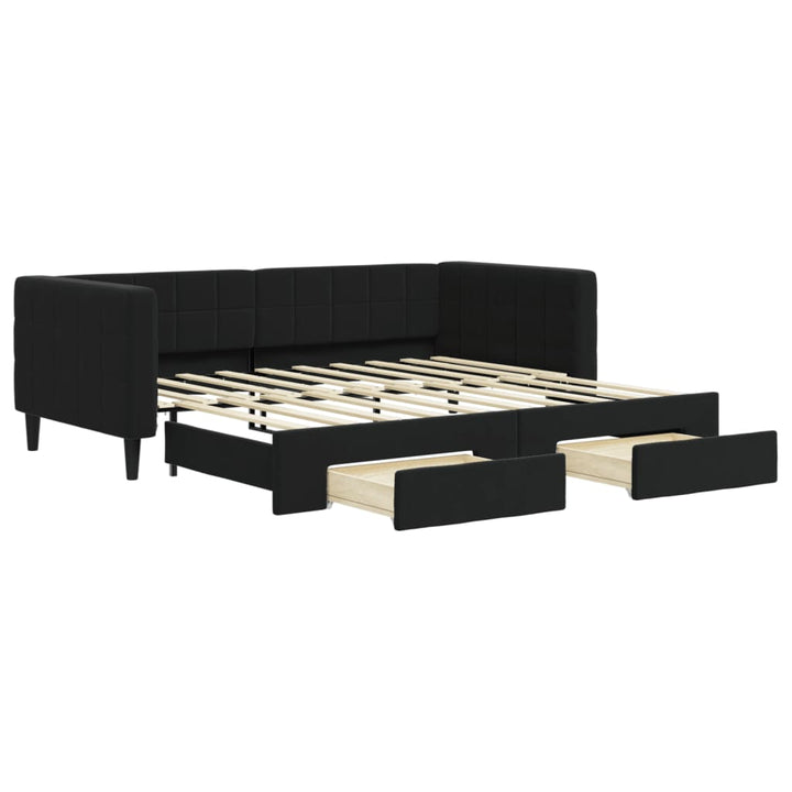daybed med udtræk og skuffer 90x190 cm velour sort