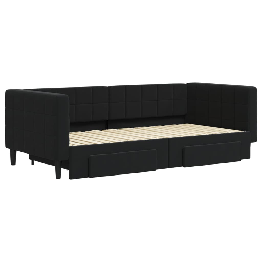 daybed med udtræk og skuffer 90x190 cm velour sort