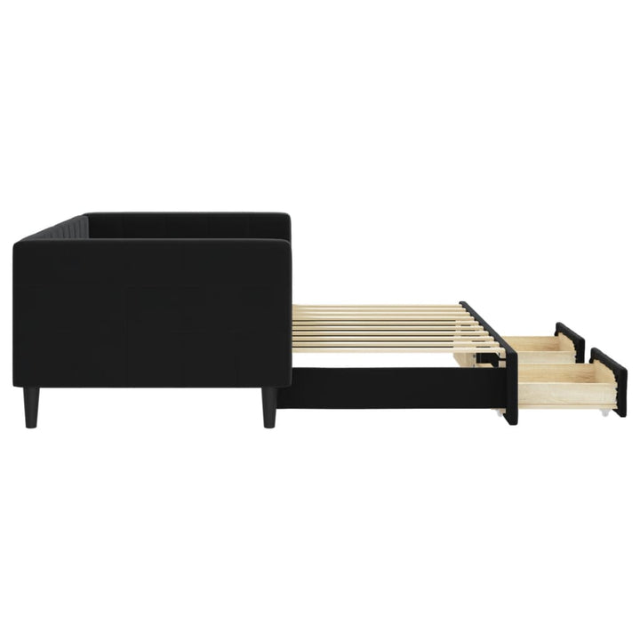 daybed med udtræk og skuffer 90x190 cm velour sort