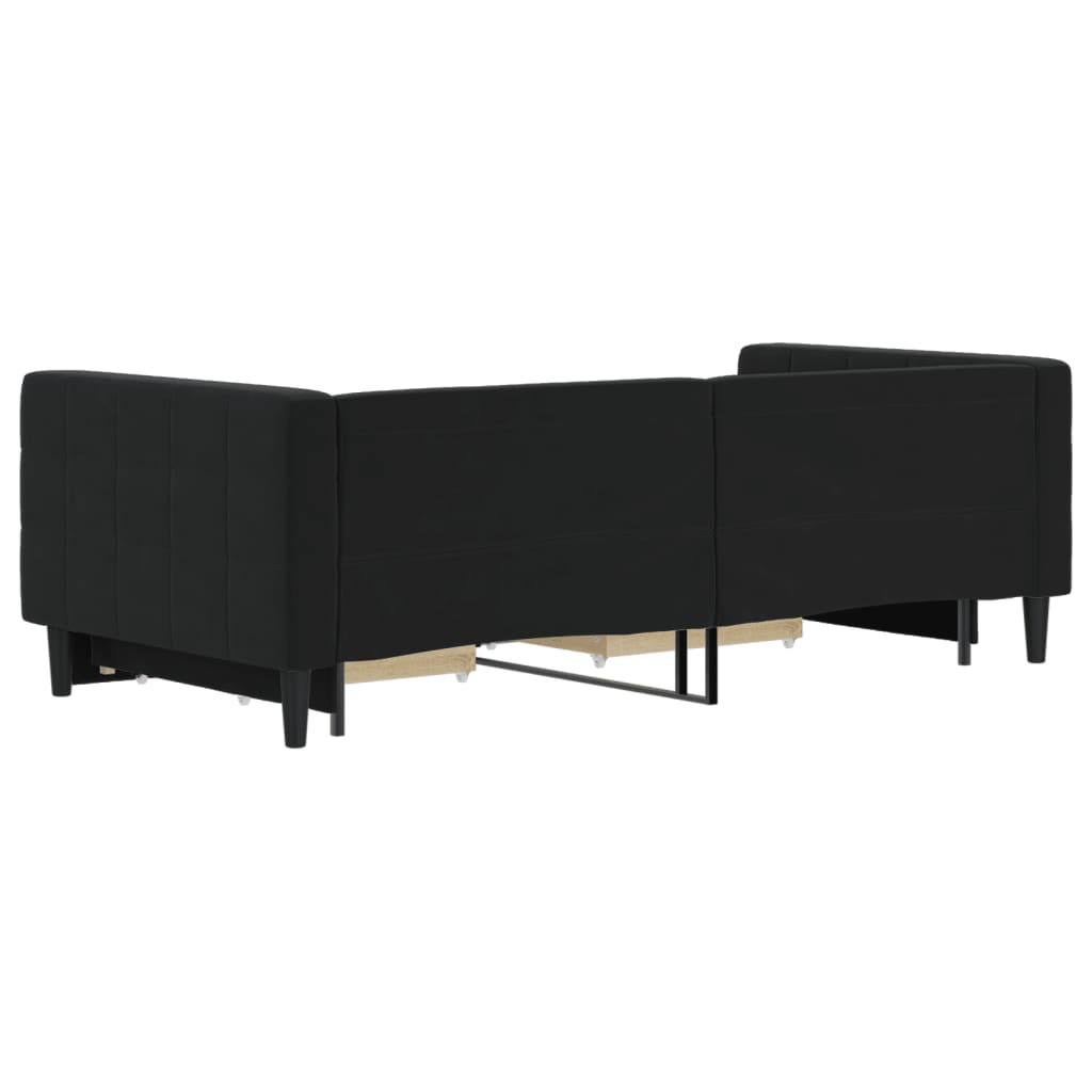 daybed med udtræk og skuffer 90x190 cm velour sort