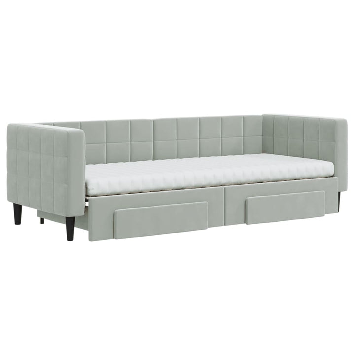 daybed med udtræk og skuffer 80x200 cm velour lysegrå