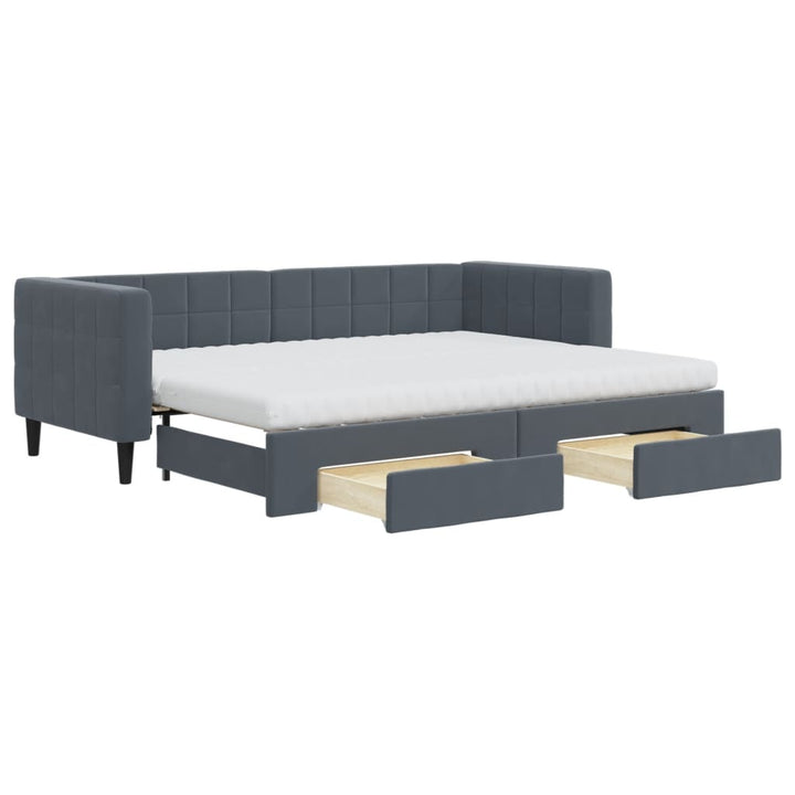 daybed med udtræk og skuffer 80x200 cm velour mørkegrå