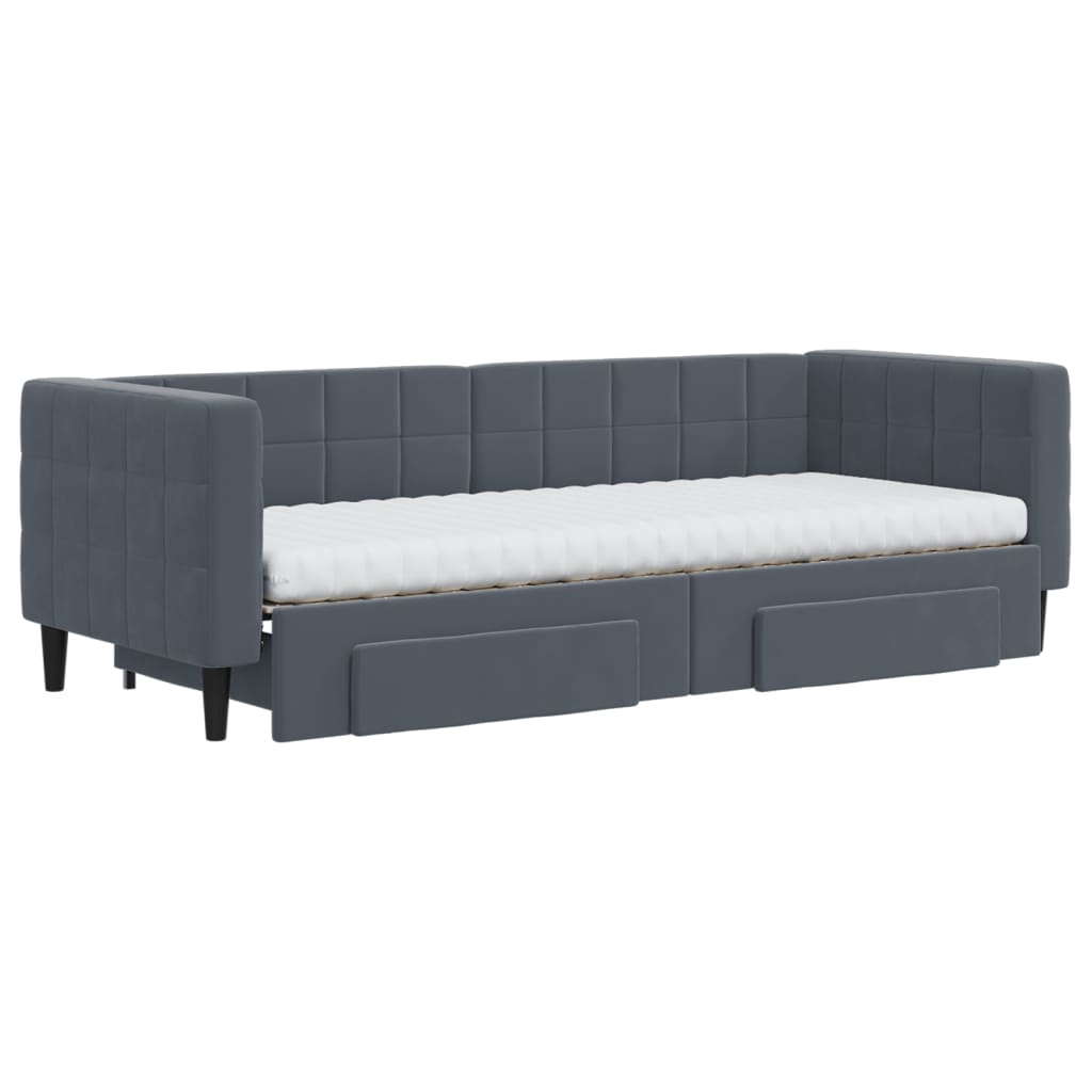 daybed med udtræk og skuffer 80x200 cm velour mørkegrå