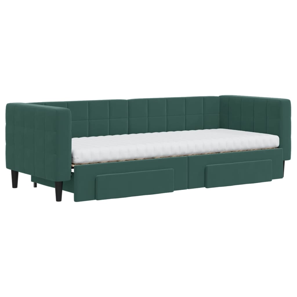 daybed med udtræk og skuffer 80x200 cm velour mørkegrøn