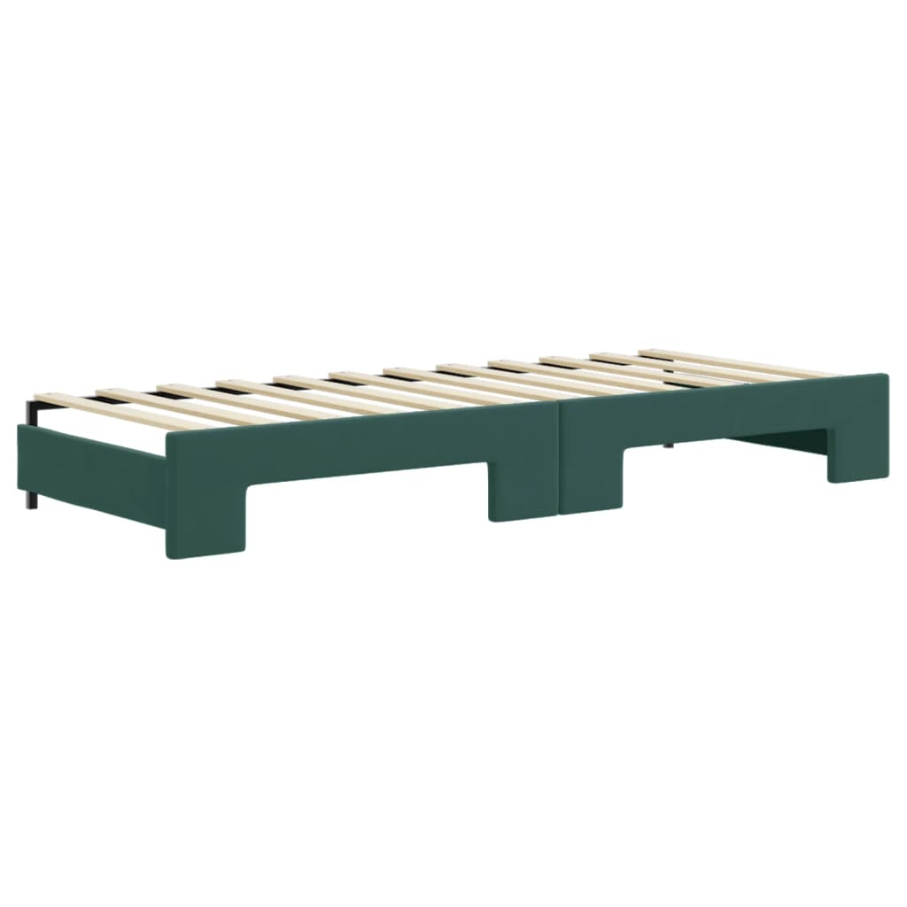 daybed med udtræk og skuffer 80x200 cm velour mørkegrøn