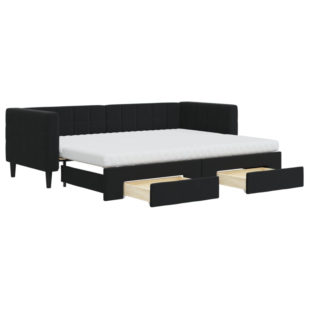daybed med udtræk og skuffer 80x200 cm velour sort