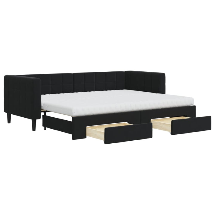 daybed med udtræk og skuffer 80x200 cm velour sort