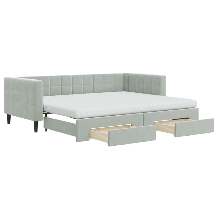 daybed med udtræk og skuffer 90x200 cm velour lysegrå