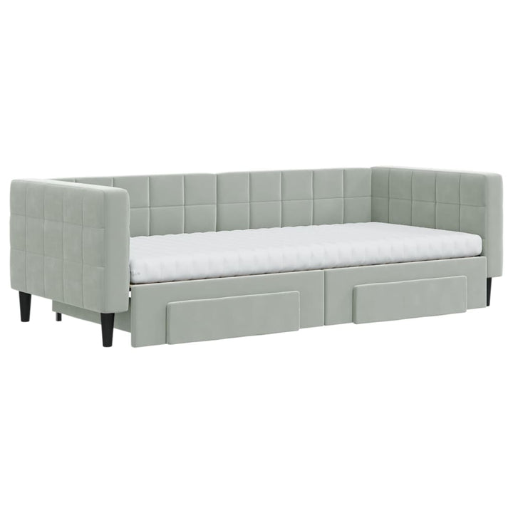 daybed med udtræk og skuffer 90x200 cm velour lysegrå