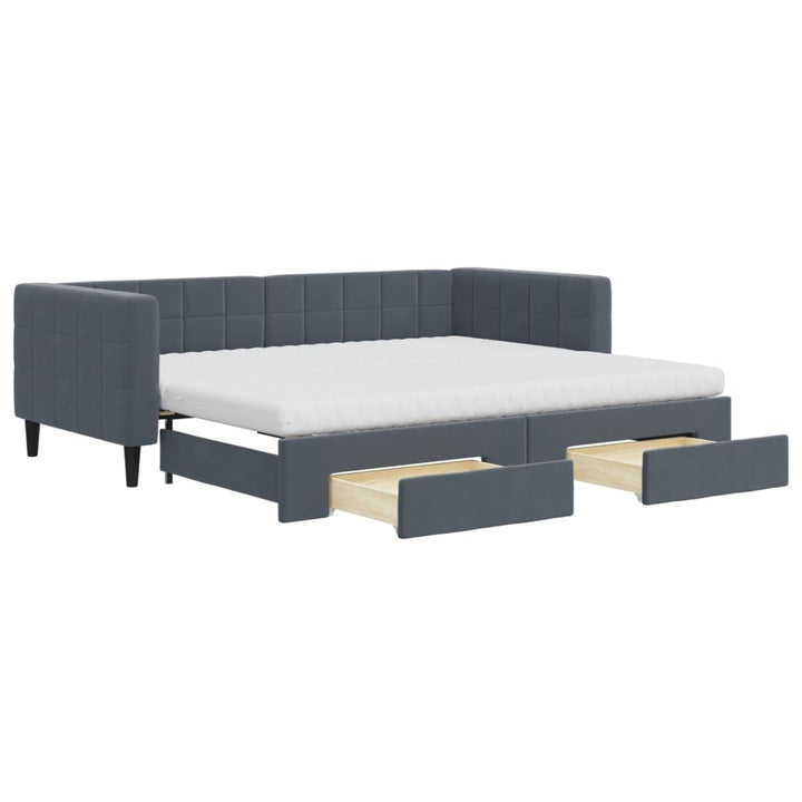 daybed med udtræk og skuffer 90x200 cm velour mørkegrå