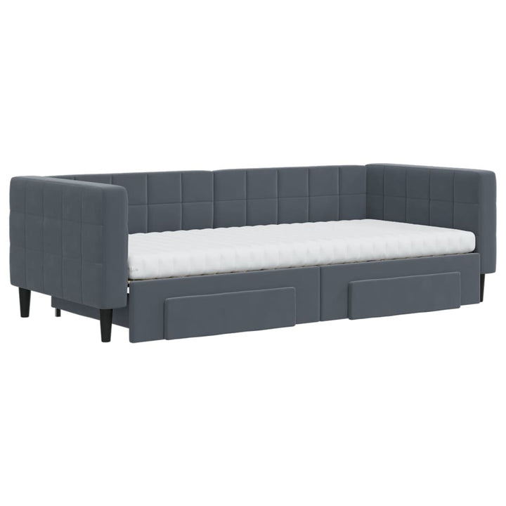 daybed med udtræk og skuffer 90x200 cm velour mørkegrå