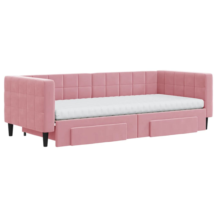 daybed med udtræk og skuffer 90x200 cm velour lyserød