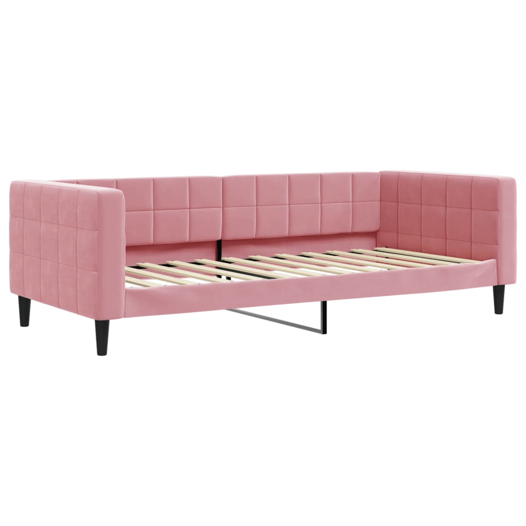 daybed med udtræk og skuffer 90x200 cm velour lyserød