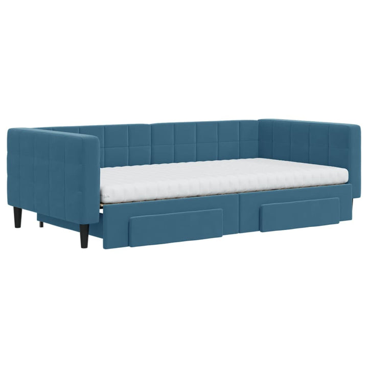 daybed med udtræk og skuffer 100x200 cm velour blå