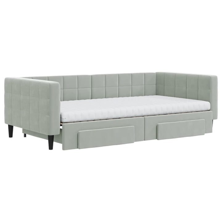 daybed med udtræk og skuffer 100x200 cm velour lysegrå
