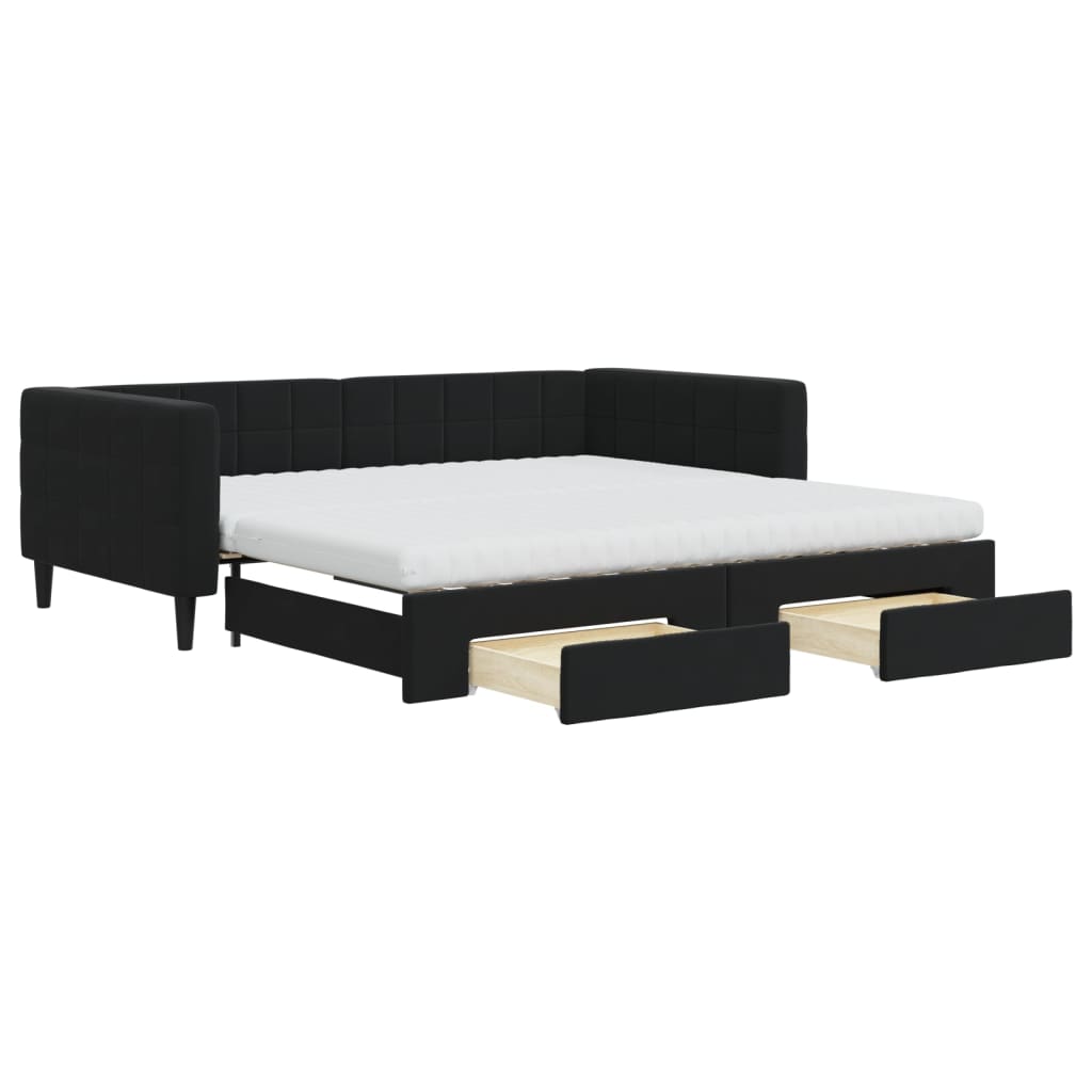 daybed med udtræk og skuffer 100x200 cm velour sort