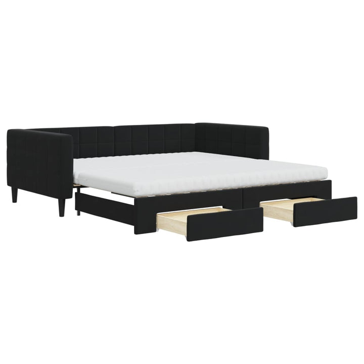 daybed med udtræk og skuffer 100x200 cm velour sort