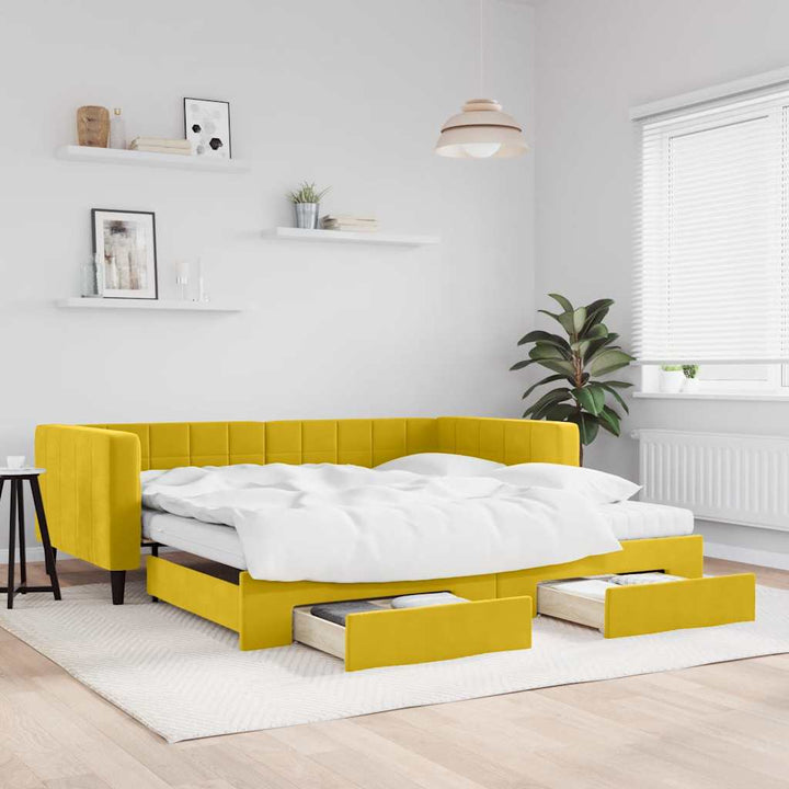 daybed med udtræk og skuffer 100x200 cm velour gul