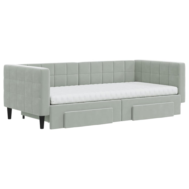 daybed med udtræk og skuffer 90x190 cm velour lysegrå