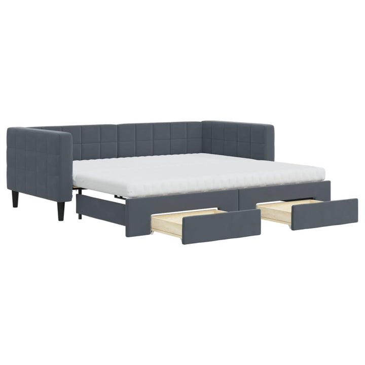 daybed med udtræk og skuffer 90x190 cm velour mørkegrå