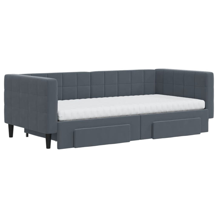 daybed med udtræk og skuffer 90x190 cm velour mørkegrå