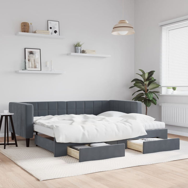 daybed med udtræk og skuffer 90x190 cm velour mørkegrå