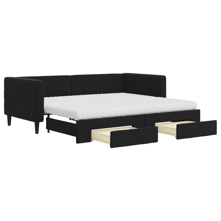 daybed med udtræk og skuffer 90x190 cm velour sort