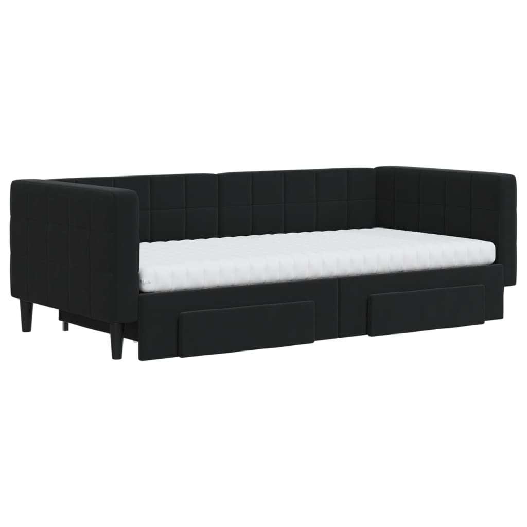 daybed med udtræk og skuffer 90x190 cm velour sort