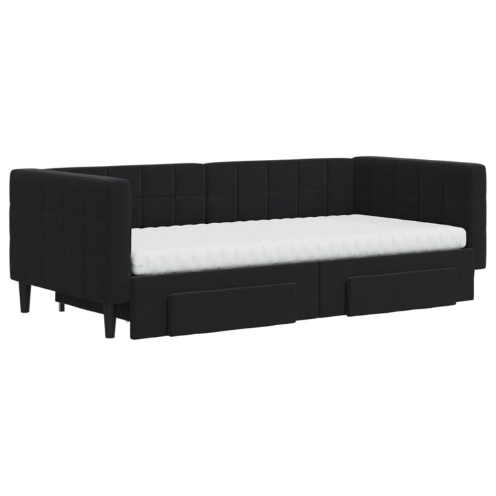 daybed med udtræk og skuffer 90x190 cm velour sort