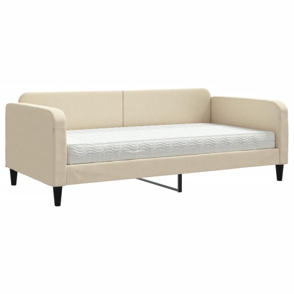 daybed med madras 100x200 cm stof cremefarvet