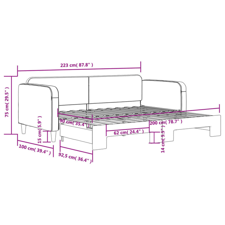 daybed med udtræk 90x200 cm stof lysegrå