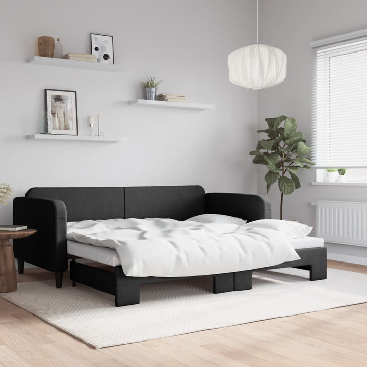 daybed med udtræk 90x200 cm stof sort