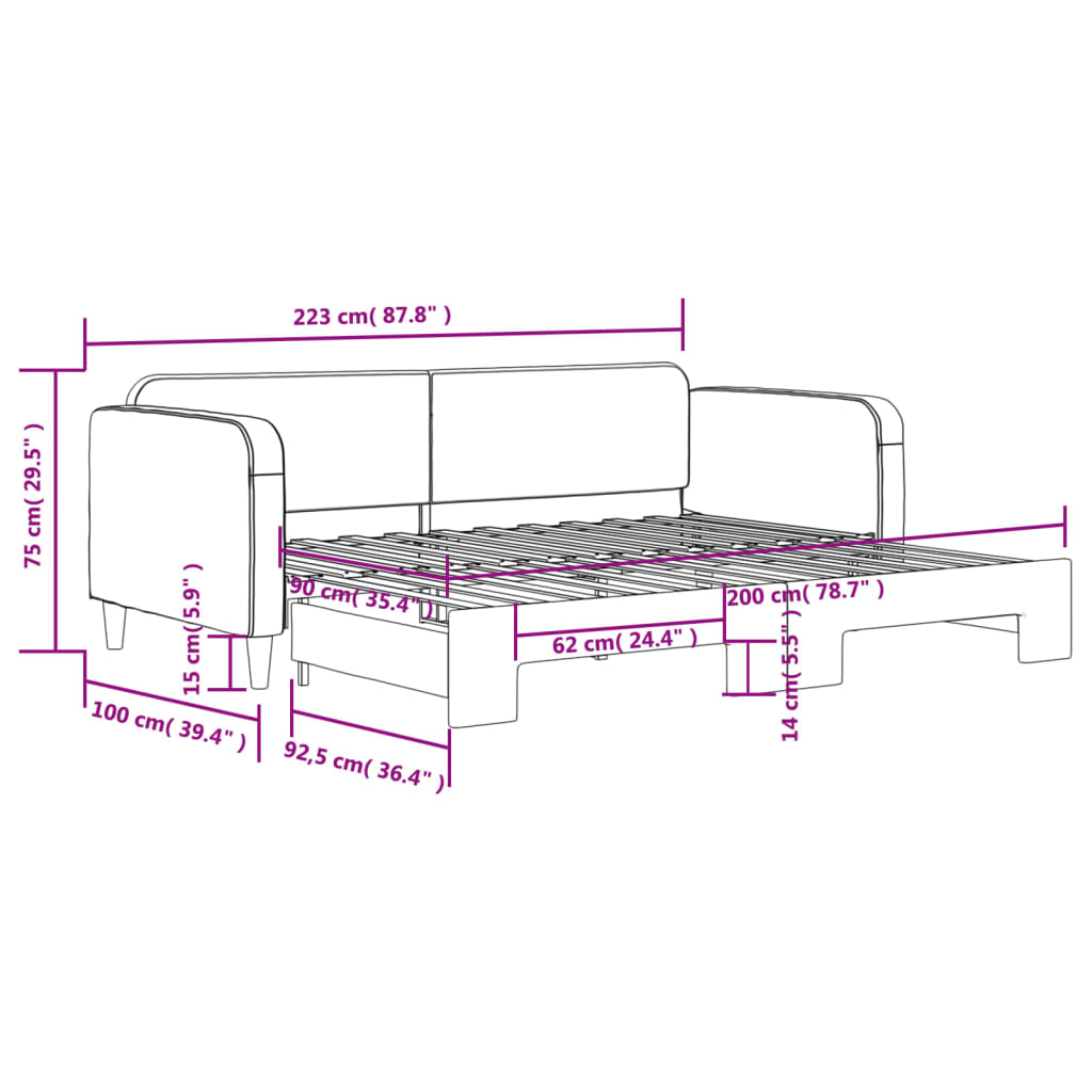 daybed med udtræk 90x200 cm stof gråbrun