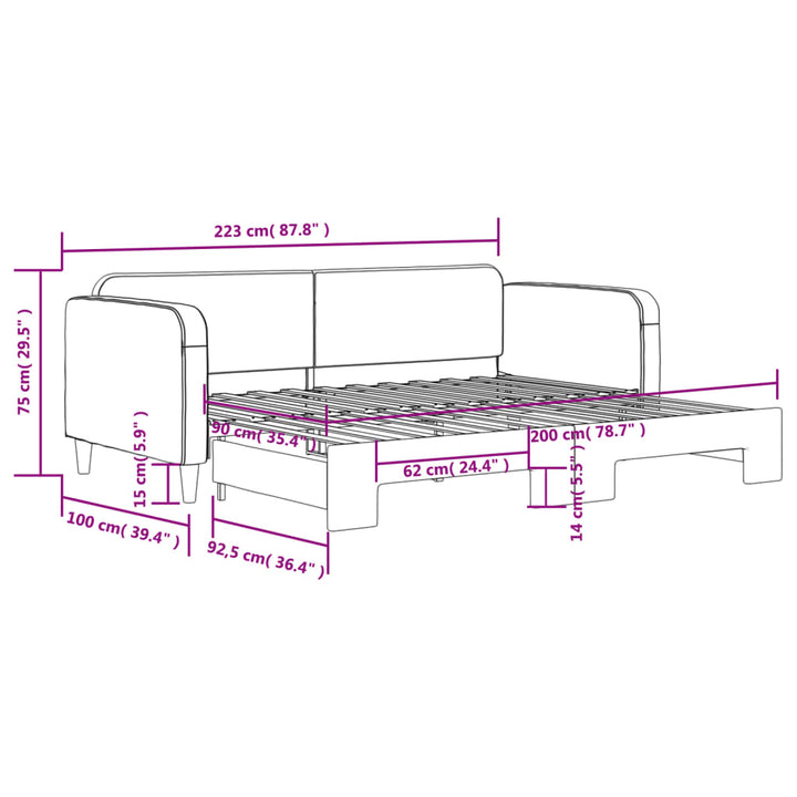 daybed med udtræk 90x200 cm stof cremefarvet