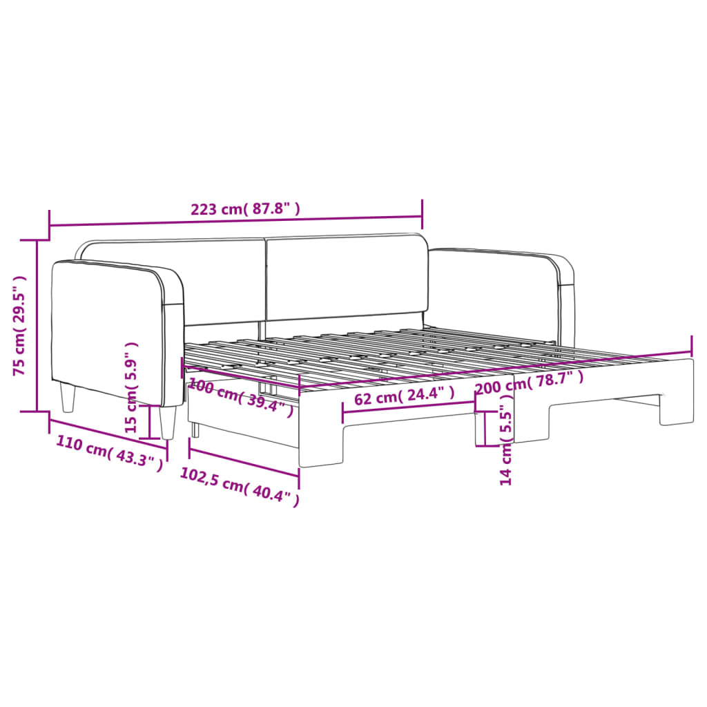 daybed med udtræk 100x200 cm stof gråbrun