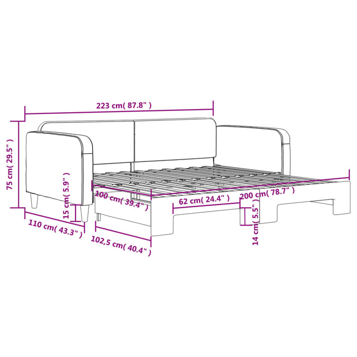 daybed med udtræk 100x200 cm stof gråbrun