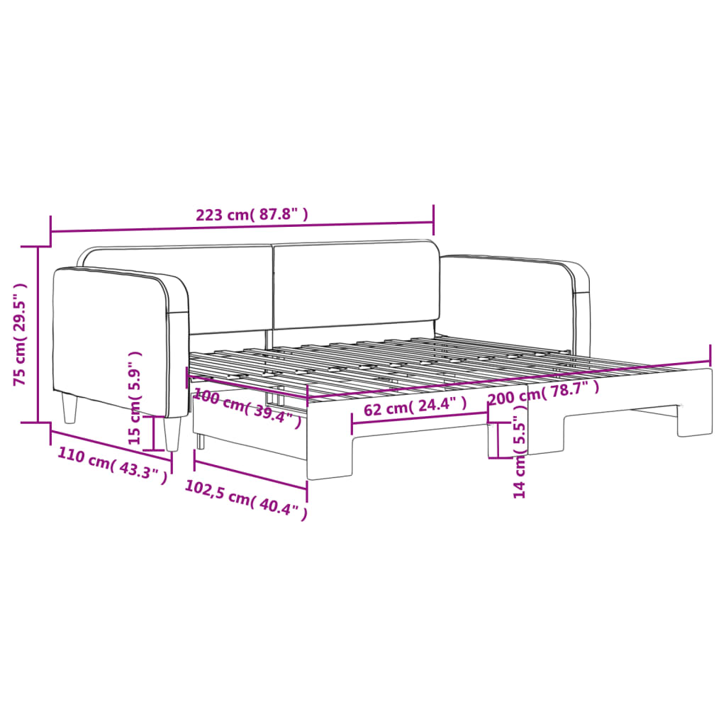 daybed med udtræk 100x200 cm stof cremefarvet