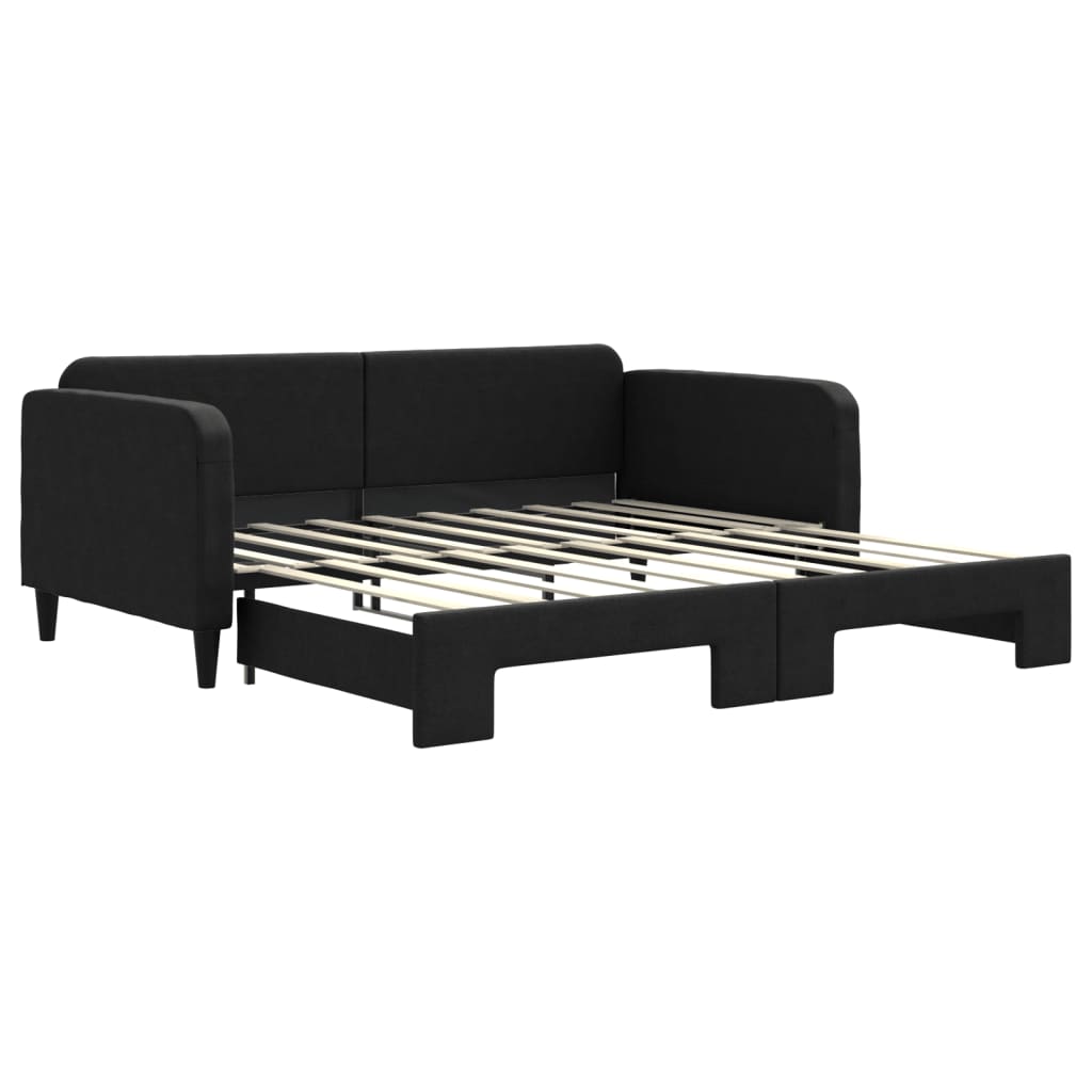 daybed med udtræk 90x190 cm stof sort