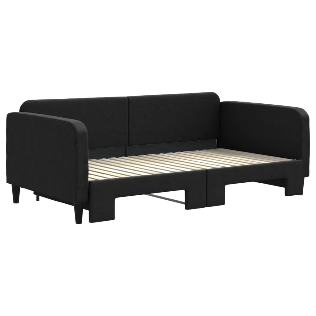 daybed med udtræk 90x190 cm stof sort