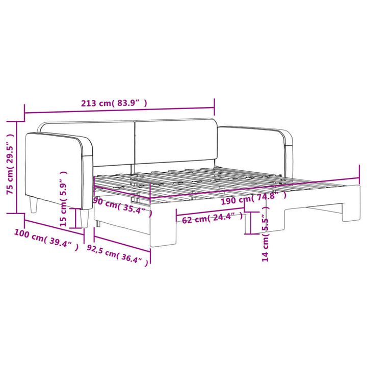 daybed med udtræk 90x190 cm stof sort