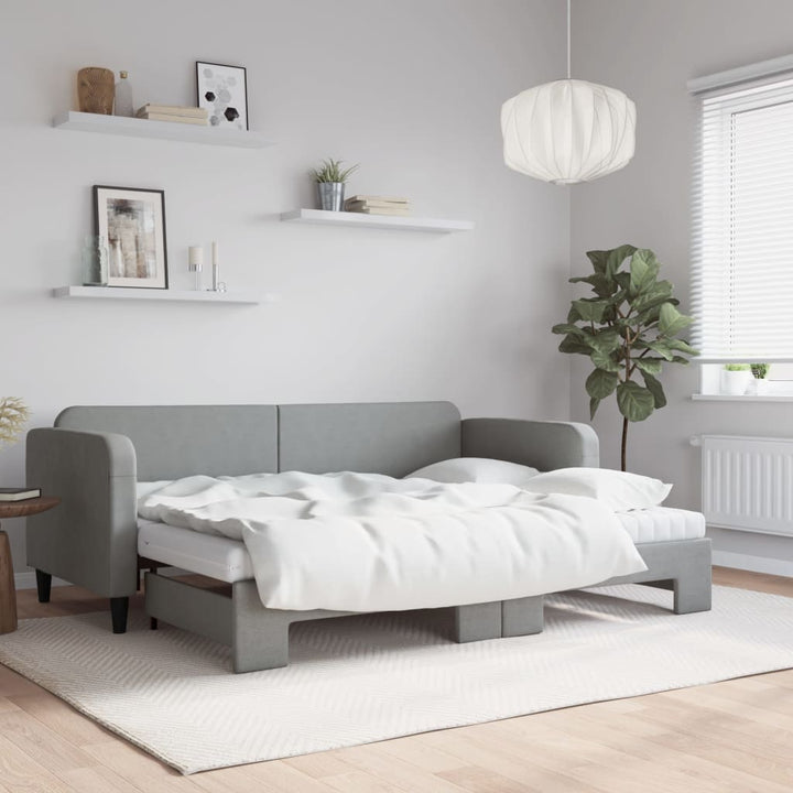 daybed med udtræk og madras 80x200 cm stof lysegrå