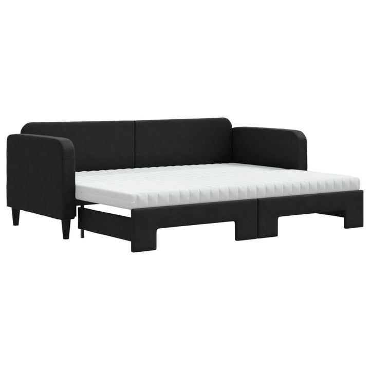 daybed med udtræk og madras 80x200 cm stof sort
