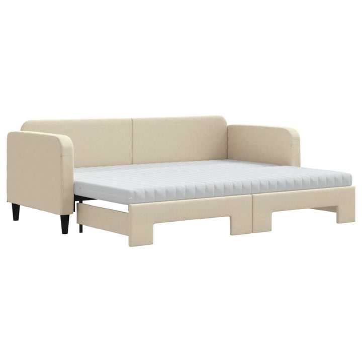 daybed med udtræk og madras 80x200 cm stof cremefarvet