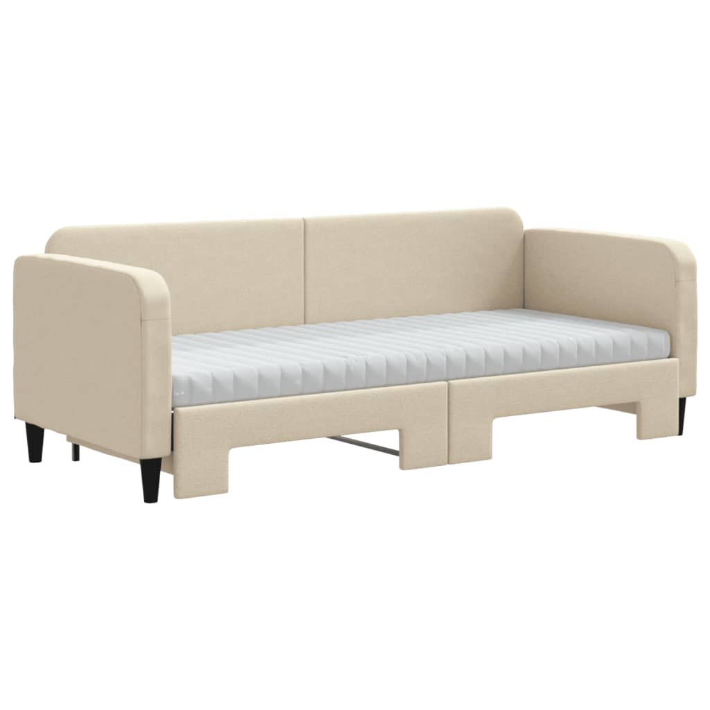 daybed med udtræk og madras 80x200 cm stof cremefarvet