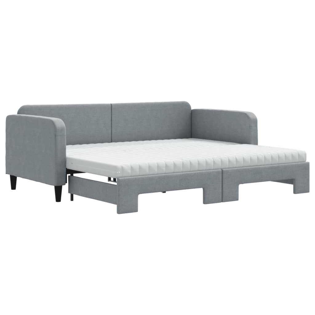 daybed med udtræk og madras 90x200 cm stof lysegrå