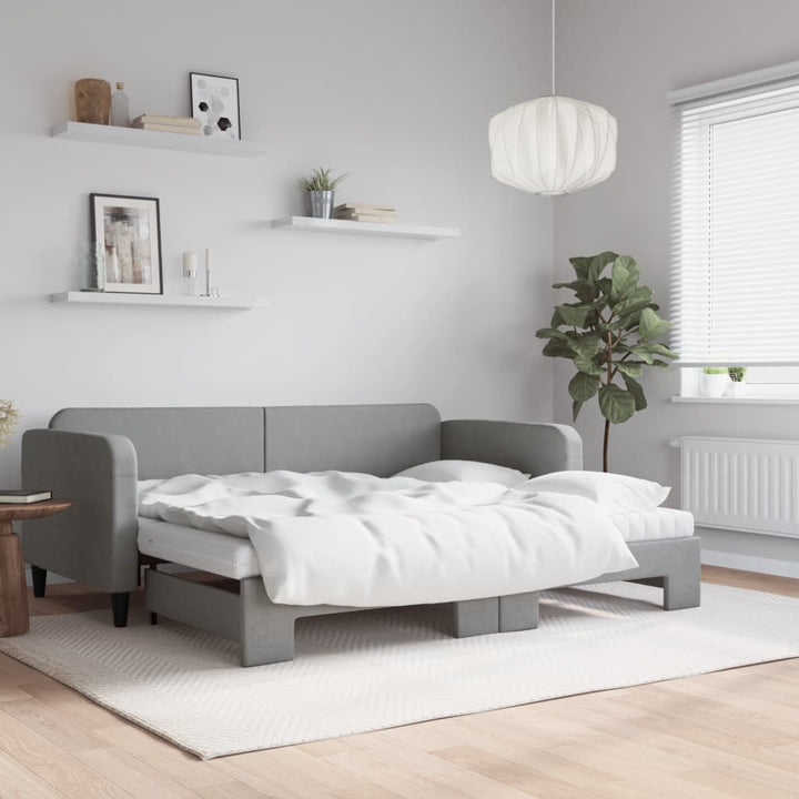 daybed med udtræk og madras 90x200 cm stof lysegrå