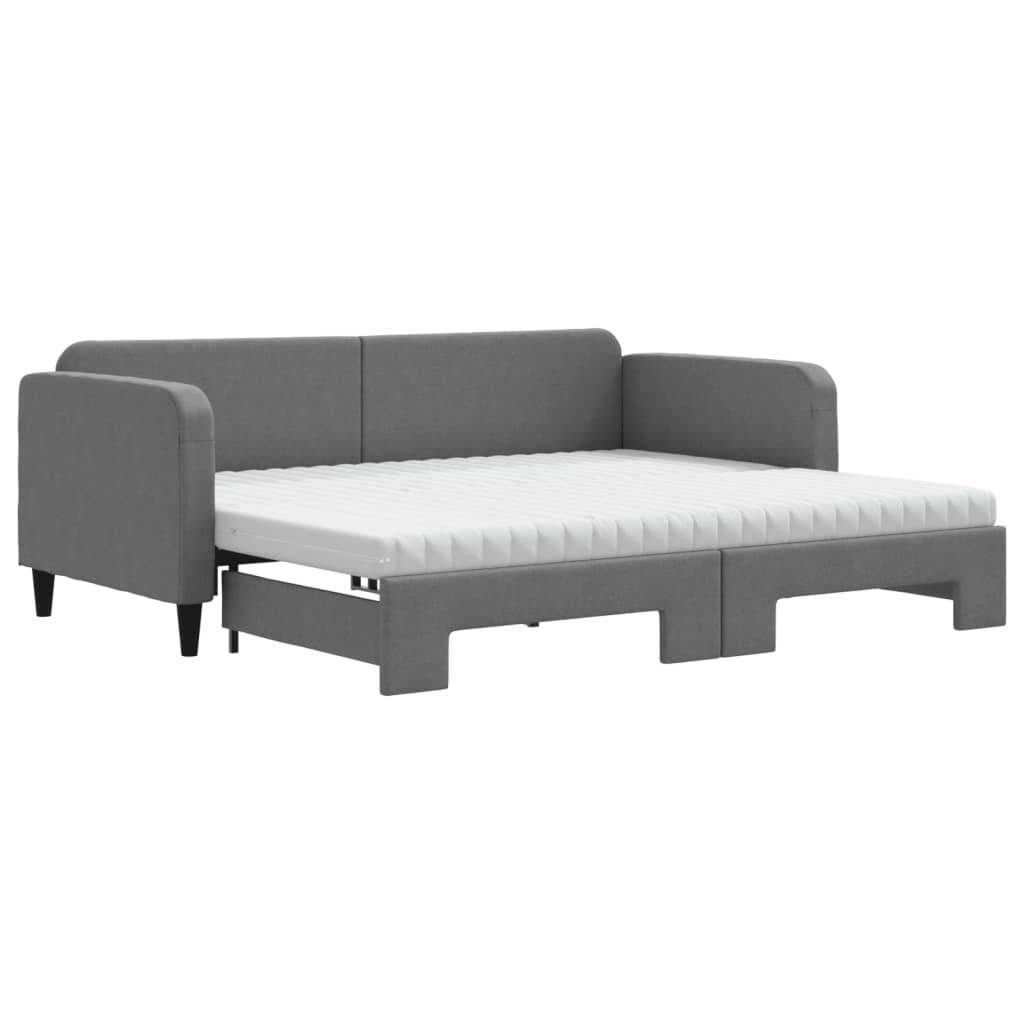 daybed med udtræk og madras 90x200 cm stof mørkegrå